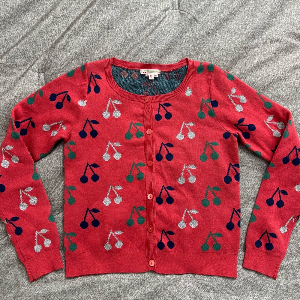 Bonpoint Cherry Pattern Red/Orange Cardigan